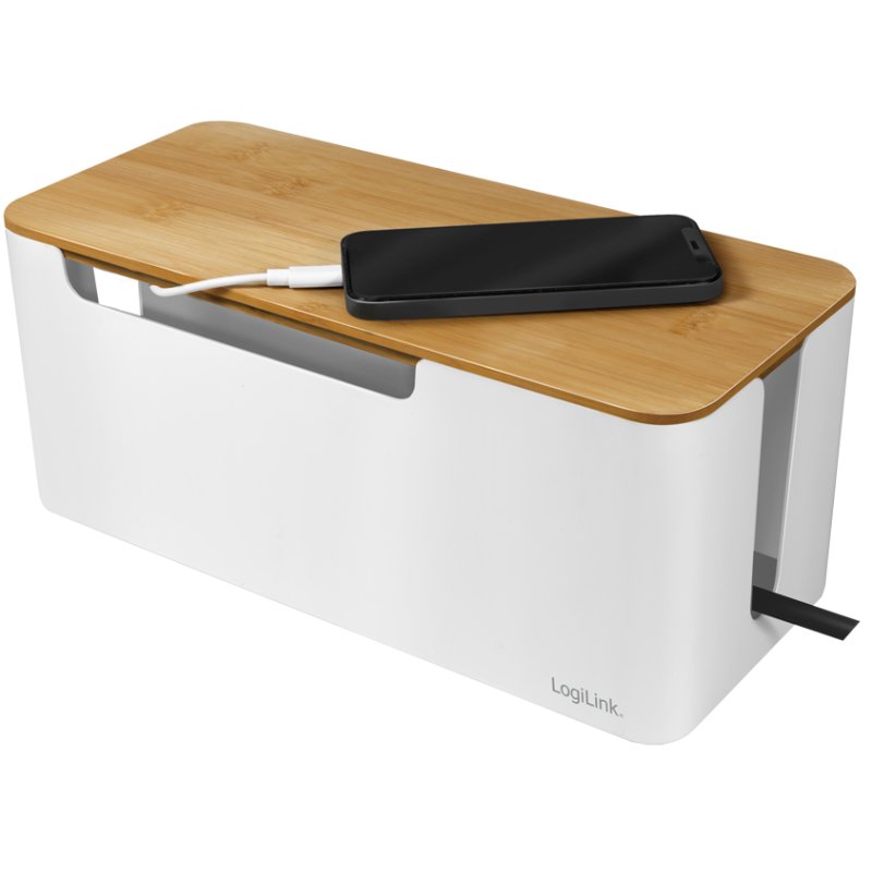 LogiLink boîtier de câbles, blanc, couvercle bambou, 320×140×130 mm