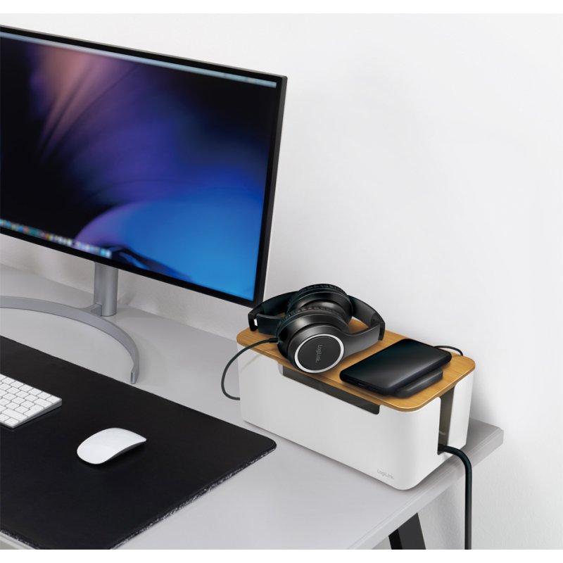 LogiLink boîtier de câbles, blanc, couvercle bambou, 320×140×130 mm