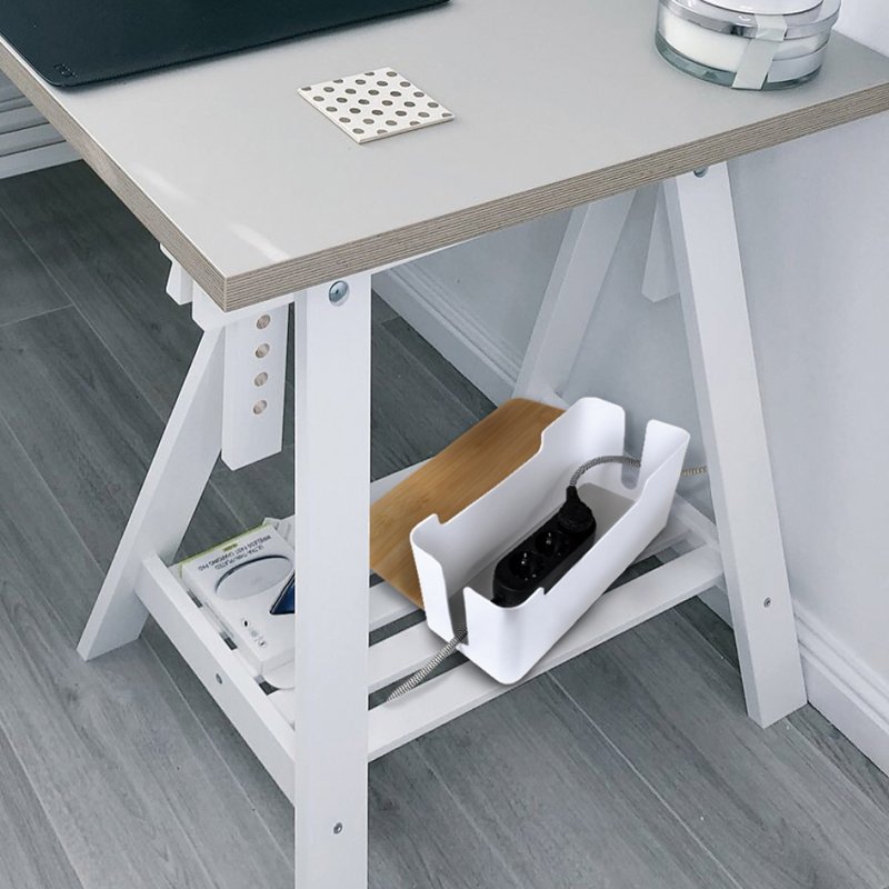 LogiLink boîtier de câbles, blanc, couvercle bambou, 320×140×130 mm