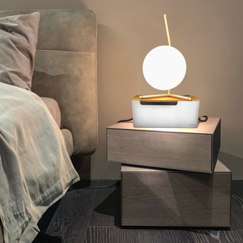 LogiLink boîtier de câbles, blanc, couvercle bambou, 320×140×130 mm