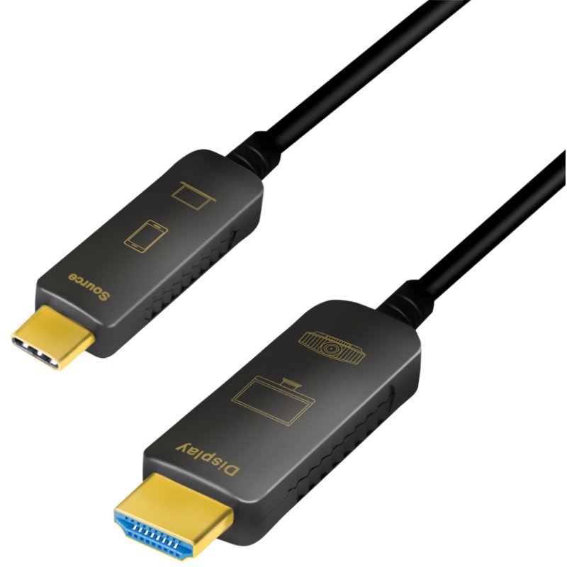 LogiLink Câble fibre optique USB-C vers HDMI, 4K/60Hz, noir, 10 mètres