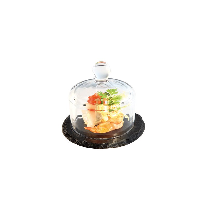 APS plateau en ardoise naturelle avec cloche en verre, diamètre 105 mm, hauteur 80 mm