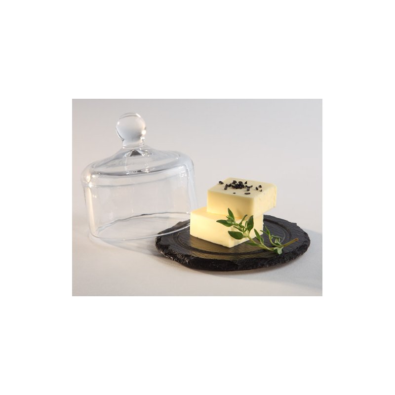 APS plateau en ardoise naturelle avec cloche en verre, diamètre 105 mm, hauteur 80 mm