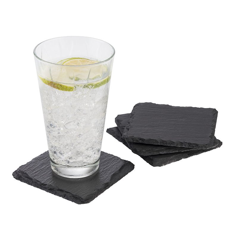 APS sous-verres en ardoise naturelle, 100×100 mm, 4 pièces