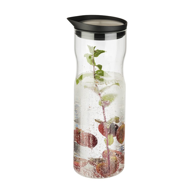 APS carafe en verre avec couvercle, verre transparent, verre/acier inoxydable