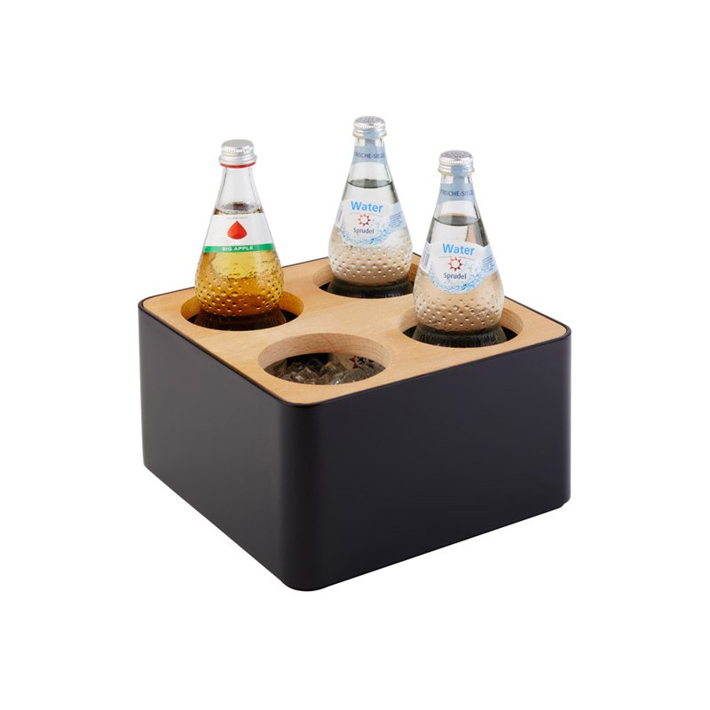 APS bac à couverts 4 compartiments, bois/plastique, 270×270×150 mm