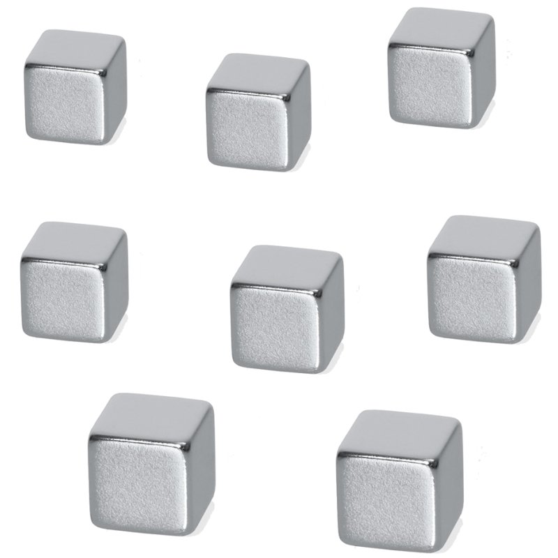 Sigel neodymium cube magnet, silver, 10×10×10 mm, nickel-plated, 8 pieces