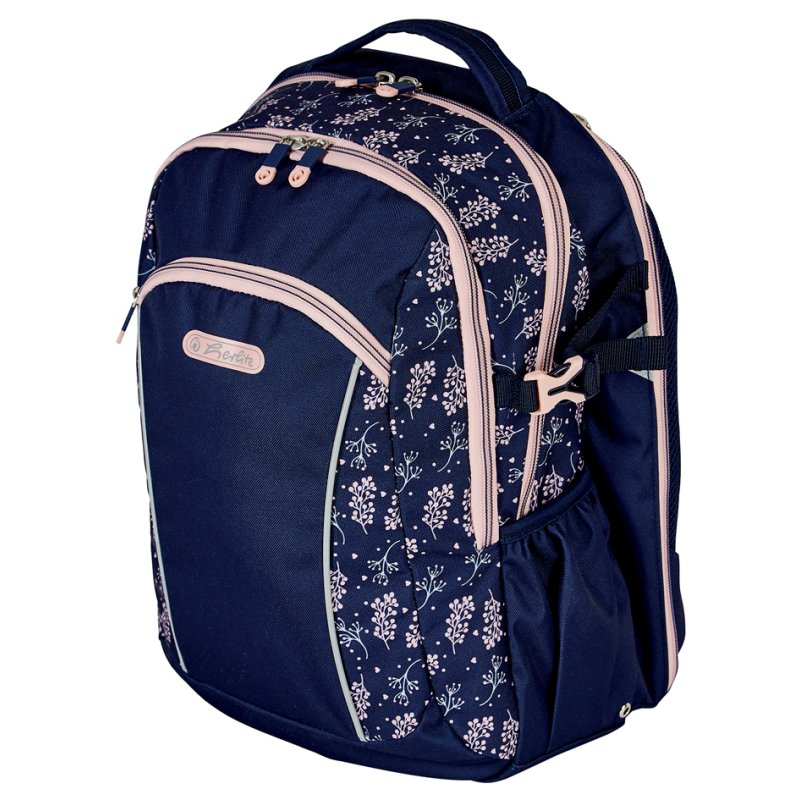 herlitz schoolrugzak Ultimate Blossom, donkerblauw/roze, 24 liter, gerecycled materiaal