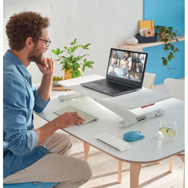 LEITZ sit-stand workstation Ergo Cosy, light grey, pneumatically adjustable
