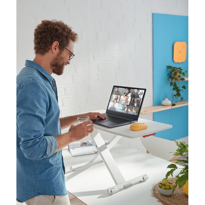 LEITZ sit-stand workstation Ergo Cosy, light grey, pneumatically adjustable