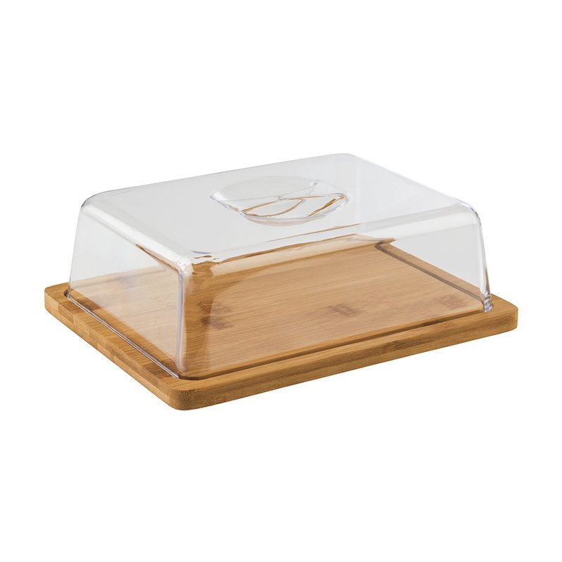 APS plateau en bambou avec couvercle, 320 x 165 x 15 mm, polystyrène transparent cristal