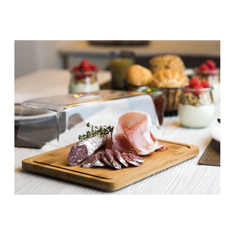 APS plateau en bambou avec couvercle, 320 x 165 x 15 mm, polystyrène transparent cristal