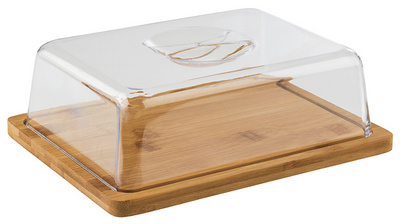 APS bamboe dienblad met deksel, 240 x 185 x 15 mm, glashelder polystyrol