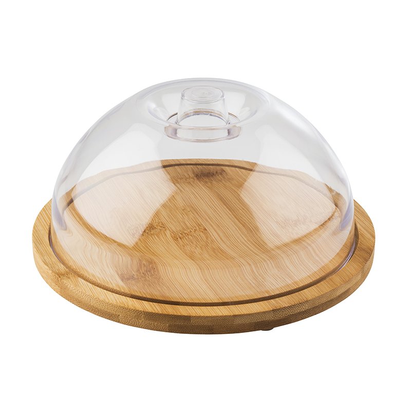 APS plateau en bambou avec couvercle, naturel/transparent, rond, diamètre 180 mm