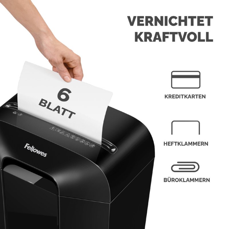 Fellowes destructeur Powershred LX25M, 4×12 mm confettis, capacité 6 feuilles, noir