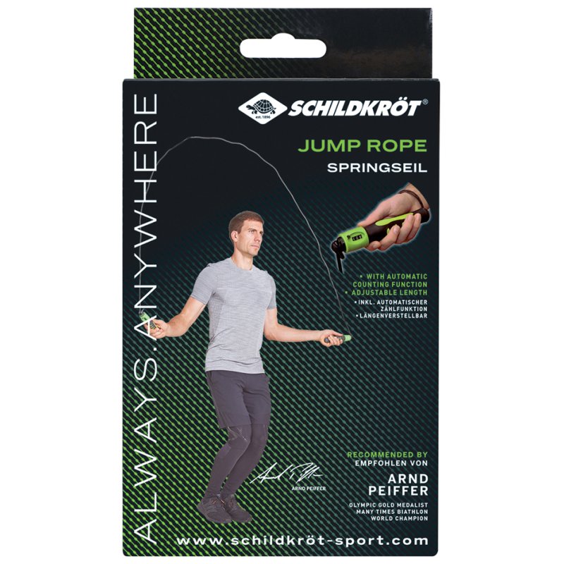 SCHILDKRÖT corde à sauter avec compteur, noir/vert, longueur ajustable, 2,7 m