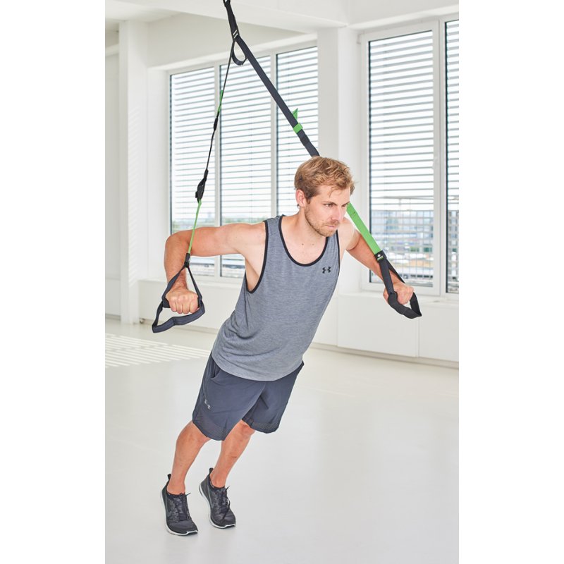 SCHILDKRÖT suspension trainer, 180 cm × 40 mm, black/green, max 120 kg