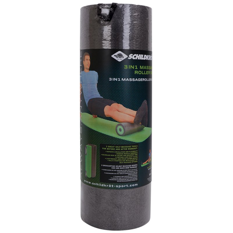 SCHILDKRÖT Rouleau de massage et fascia 3-en-1, noir/vert, ensemble 3 pièces