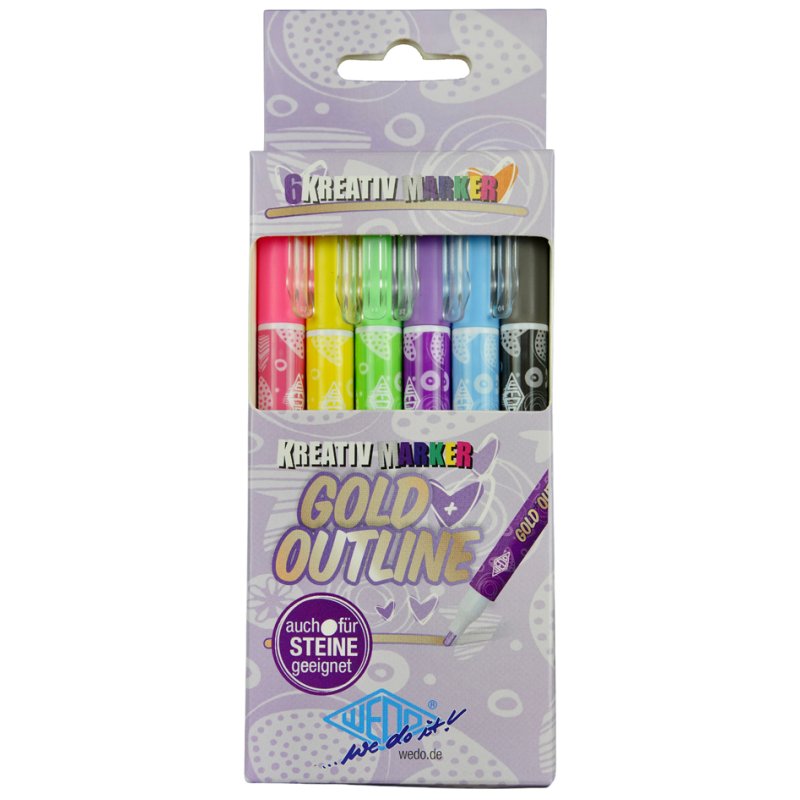 WEDO marqueurs créatifs DORÉ + OUTLINE, 1,0-2,0 mm, étui 6 pièces