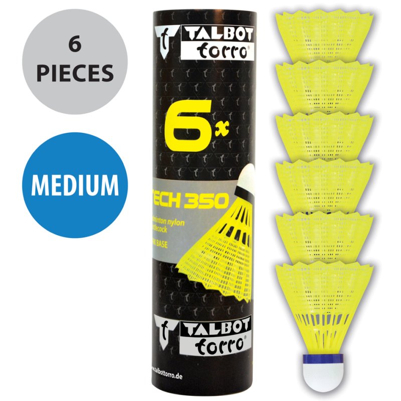 TALBOT torro badmintonshuttle Tech 350, medium, geel/blauw, 6 stuks
