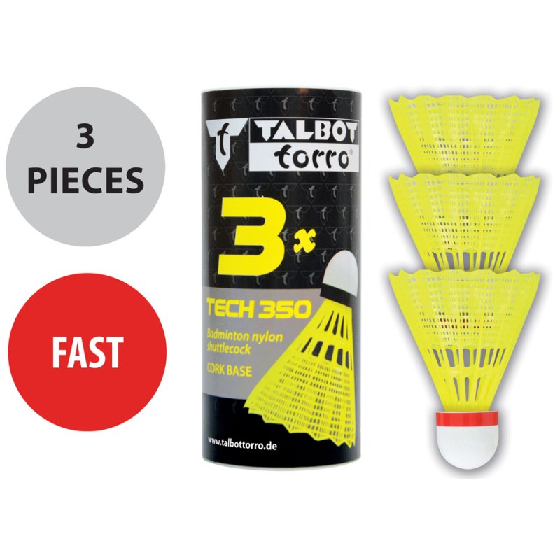 TALBOT torro badmintonshuttles Tech 350, nylon, geel/rood, 3 stuks