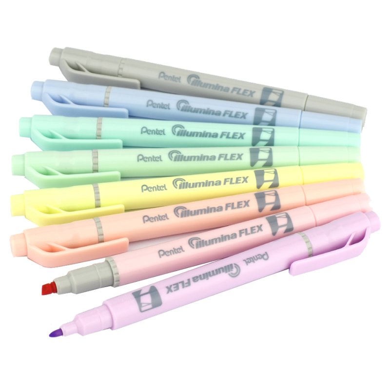 Pentel Illumina Flex Pastel highlighters, dual tip, 8 colours, 48-piece display