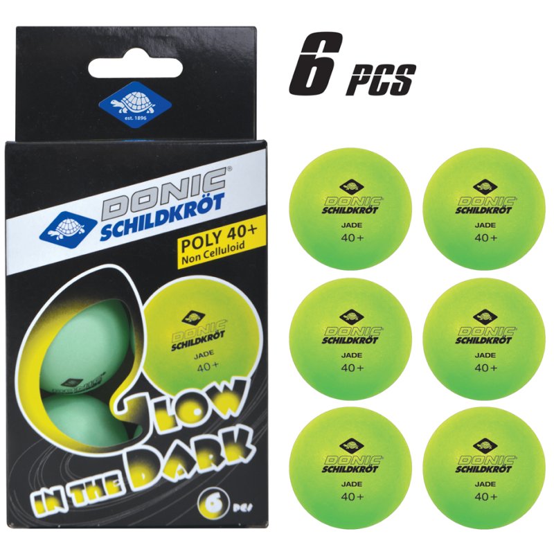 DONIC SCHILDKRÖT balles de ping-pong phosphorescentes, vert, 40 mm, 6 pièces