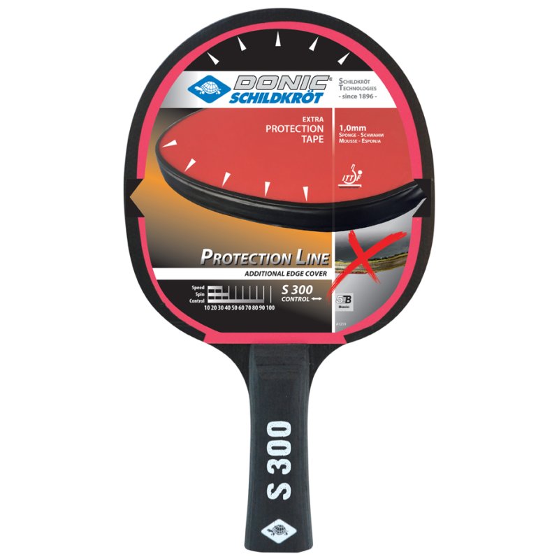 DONIC SCHILDKRÖT raquette de tennis de table Protection Line S300, noir/rouge, contrôle 90/100