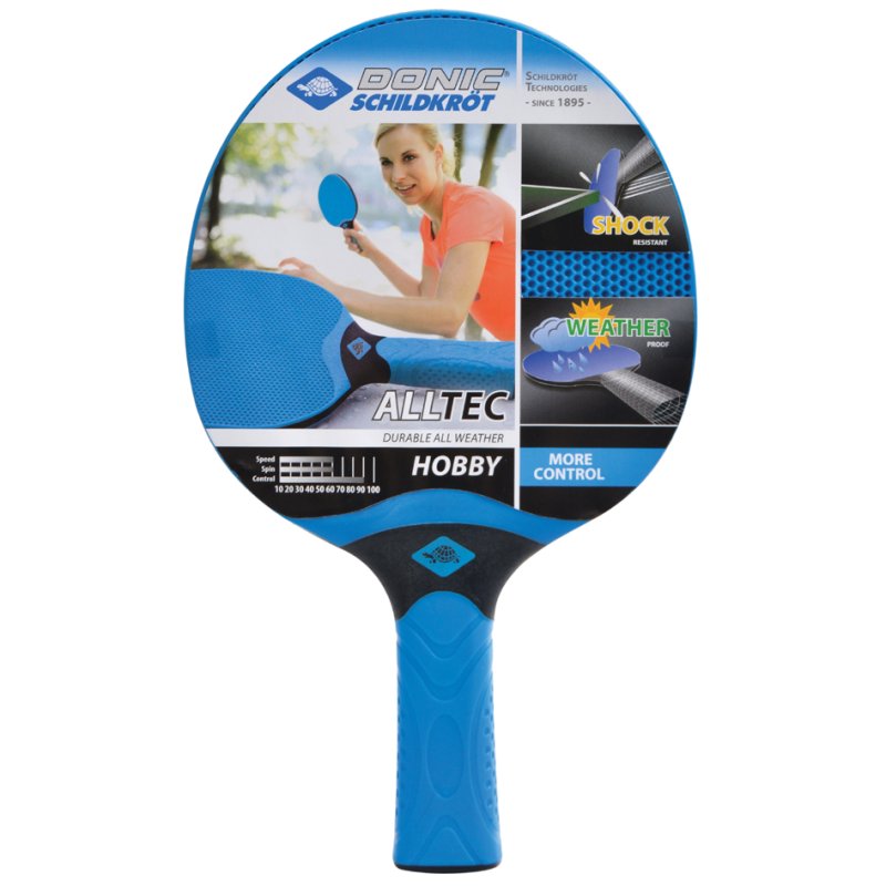 DONIC SCHILDKRÖT Alltec Hobby table tennis bat, blue, plastic, weather-resistant