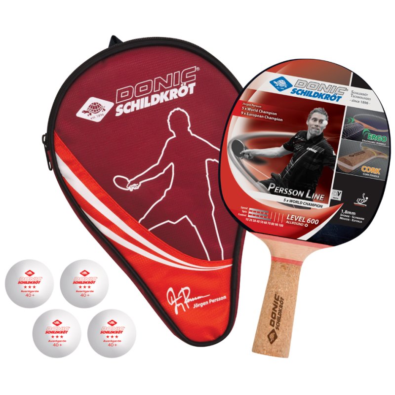 DONIC SCHILDKRÖT ensemble cadeau tennis de table Persson 600, 1 raquette, 4 balles, housse