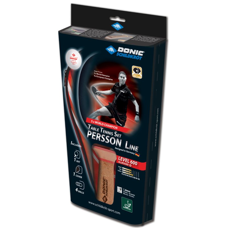 DONIC SCHILDKRÖT ensemble cadeau tennis de table Persson 600, 1 raquette, 4 balles, housse