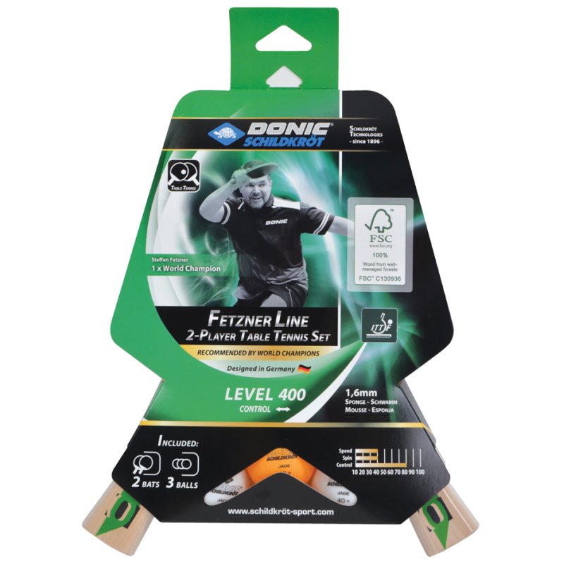 DONIC SCHILDKRÖT ensemble de tennis de table Fetzner 400, 2 raquettes, 3 balles