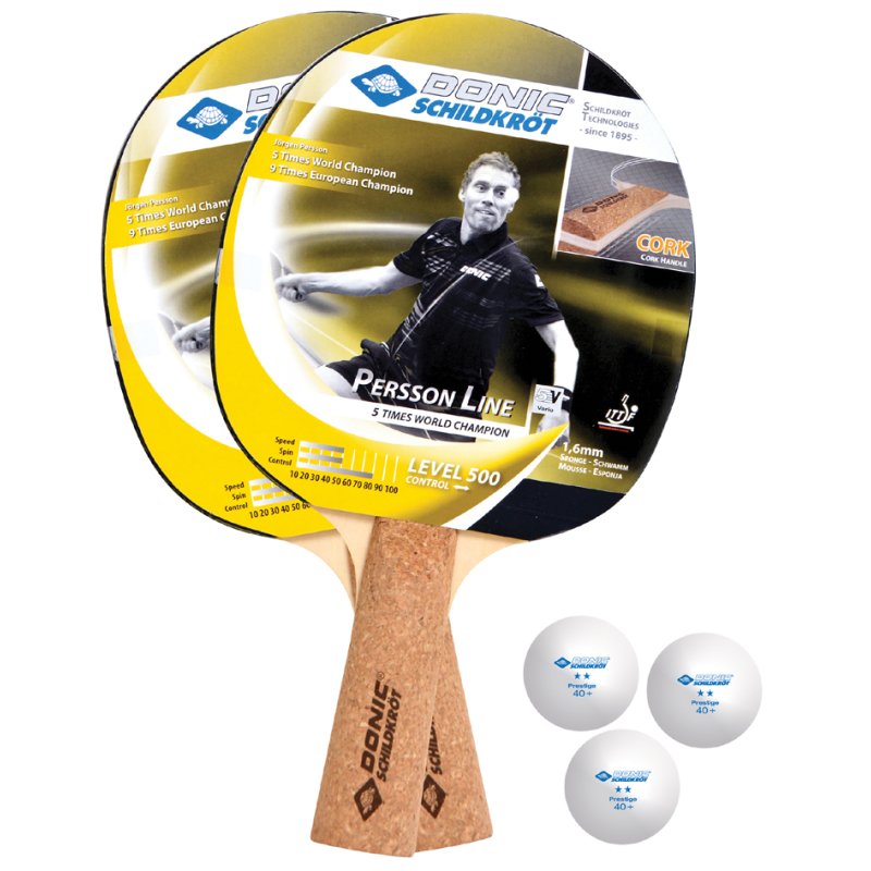 DONIC SCHILDKRÖT table tennis set Persson 500 Cork, 2 bats, 3 balls, cover