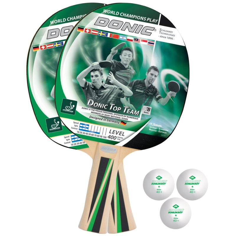 DONIC SCHILDKRÖT ensemble de tennis de table Top Team 400, 2 raquettes, 3 balles, housse