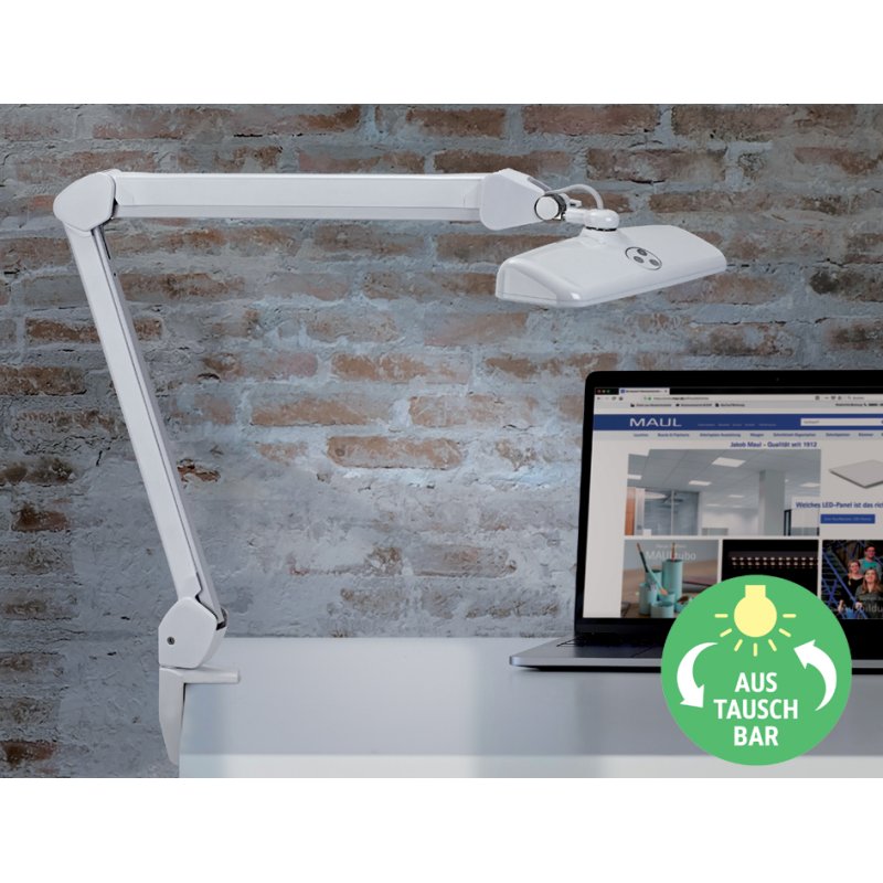 MAUL Lampe de bureau LED MAULintro, dimmable, avec pince, blanc