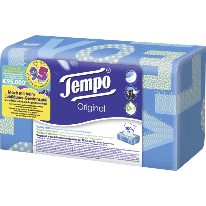 Tempo mouchoirs Original, 4 plis, blanc, 100 pièces