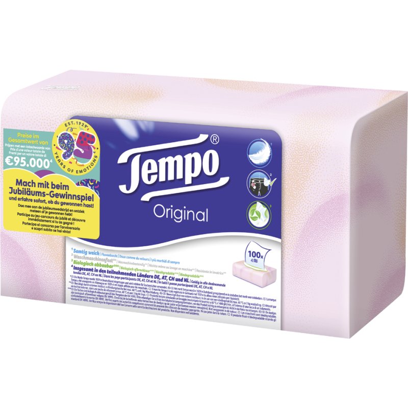 Tempo mouchoirs Original, 4 plis, blanc, 100 pièces