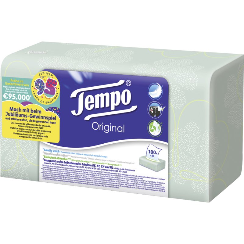 Tempo mouchoirs Original, 4 plis, blanc, 100 pièces