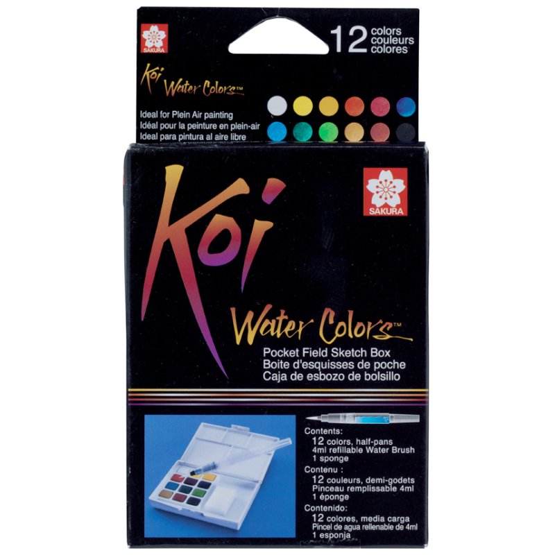 SAKURA Koi peinture aquarelle, 12 couleurs, pinceau à eau inclus