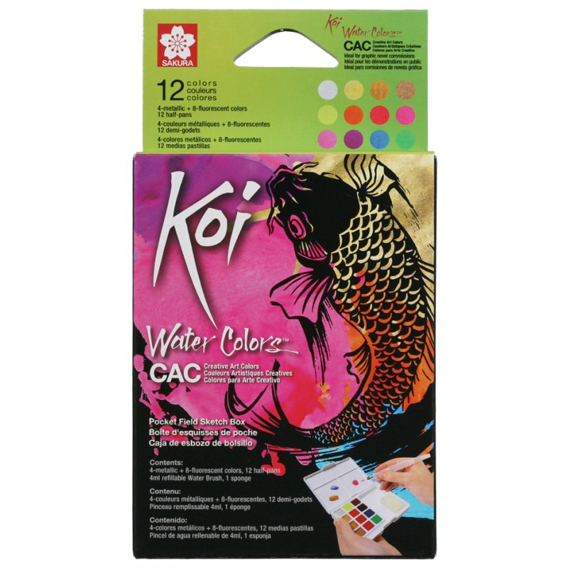SAKURA Koi set de peinture aquarelle, 24 couleurs, avec pinceau à eau