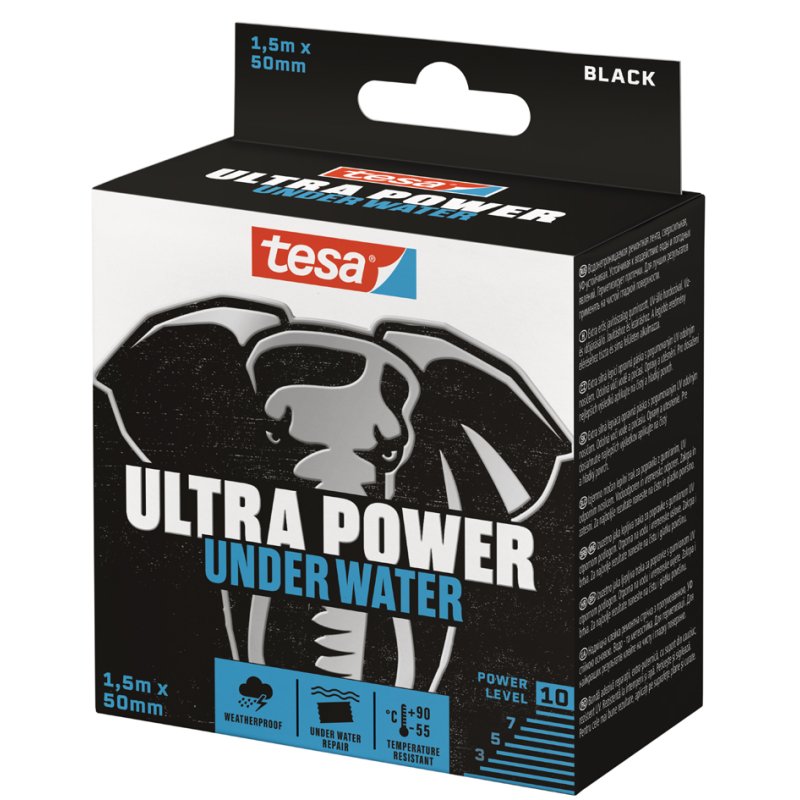 tesa ruban adhésif réparation ULTRA POWER UNDER WATER, étanche, noir, 50 mm × 1,5 m