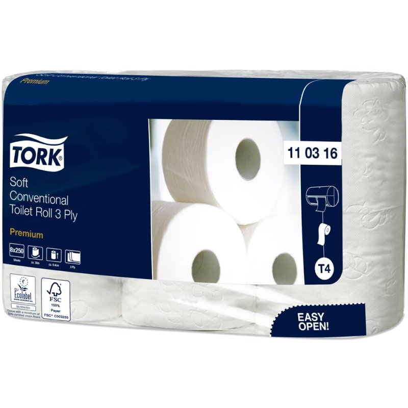 Tork papier toilette T4 Premium, 3 plis, blanc, 8 rouleaux