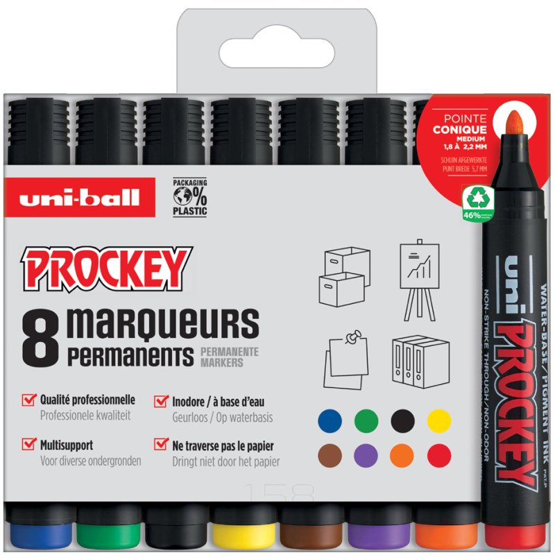 uni-ball permanente marker PROCKEY PM122/8 PF, 8 kleuren, 8 stuks