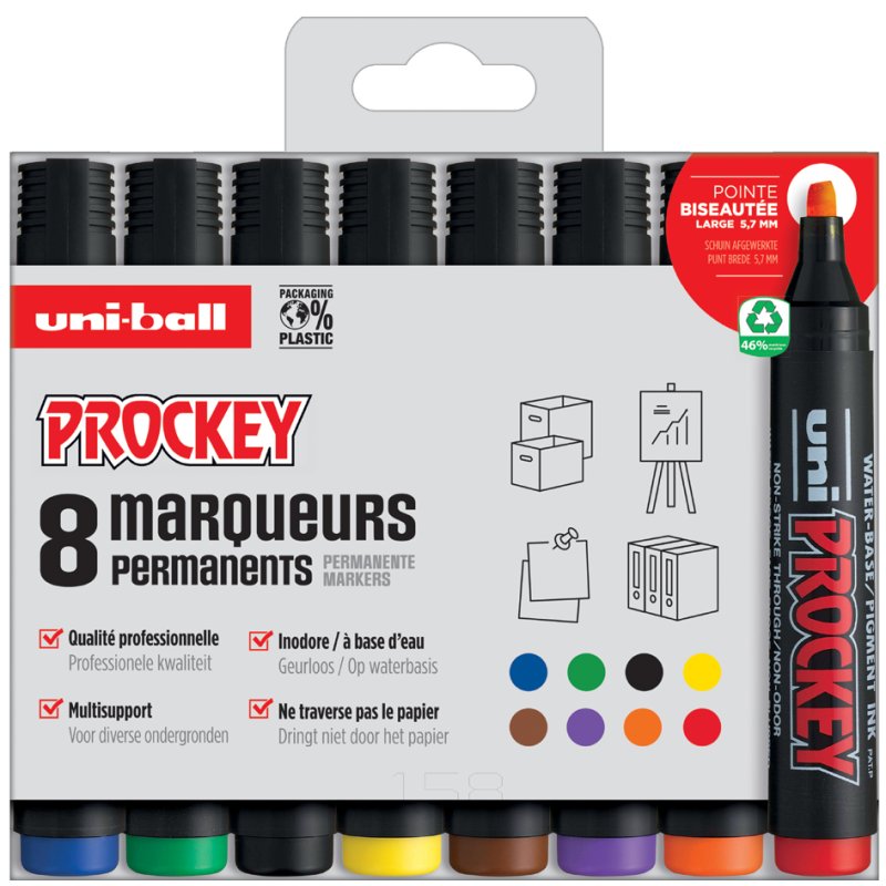 uni-ball permanente marker PROCKEY PM126/4 PF, keilpunt 5,7 mm, geurloos, 4 stuks