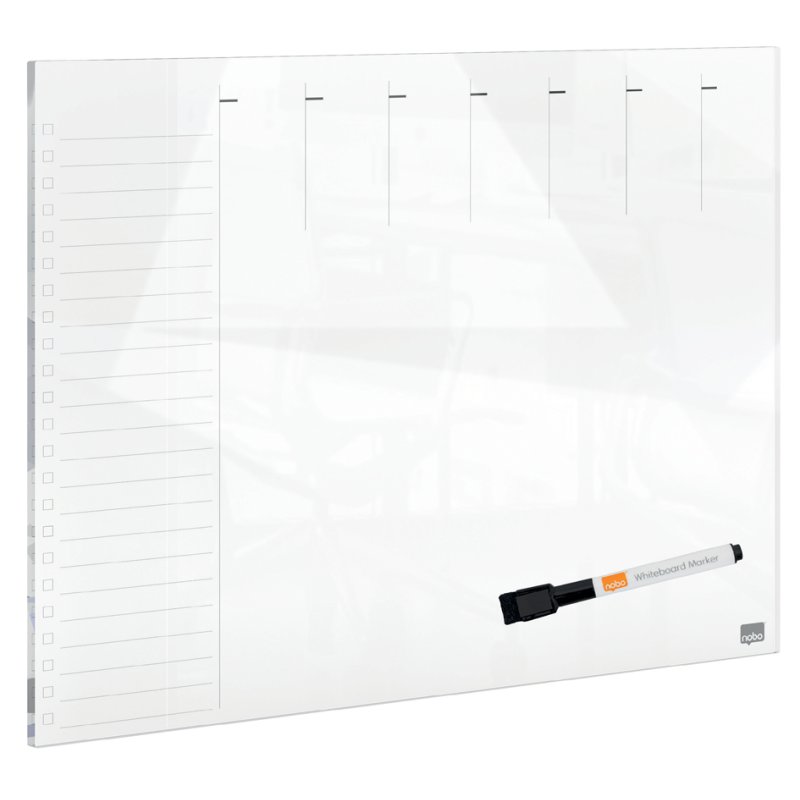 Nobo glazen weekplanner, wit, 560×430 mm