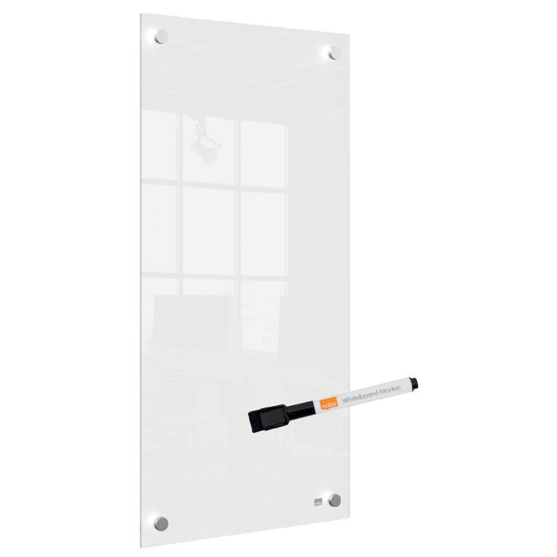 Nobo tableau blanc en verre, 30×60 cm, blanc, avec marqueur inclus