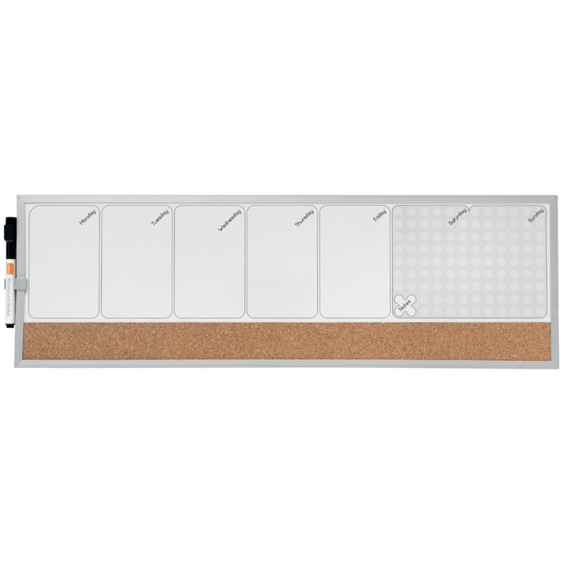 nobo weekplanner tableau blanc avec liège, blanc/naturel, 585 × 190 mm, magnétique