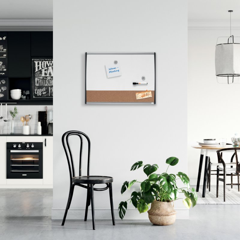 nobo Tableau blanc/liège, cadre bombé, 585×430 mm, acier blanc/liège