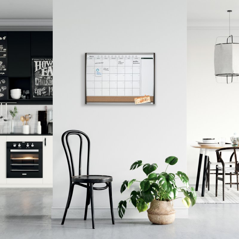 Nobo combi tableau blanc avec grille calendrier, noir-argent, 585 × 430 mm