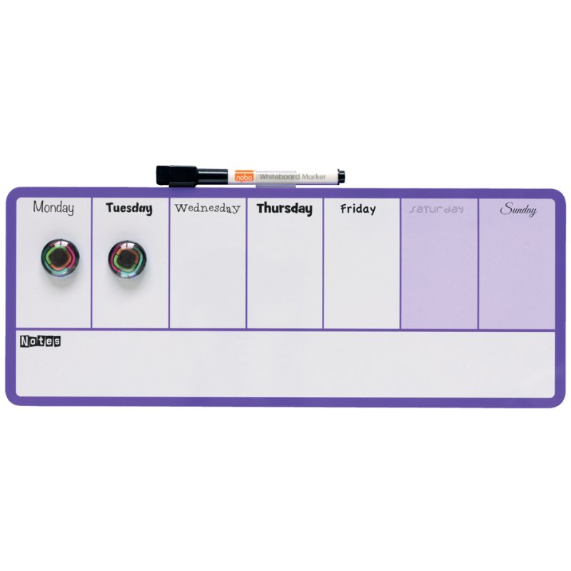 nobo Planificateur hebdomadaire, 360 × 140 mm, violet, adhésif magnétique